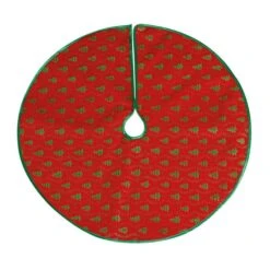 Tappeto Albero Natale Rosso Con Alberi Verdi - 75 Cm