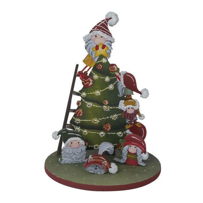 Scena Natalizia In Legno Con Albero Di Natale E Gnomi Decorati 23 X 16,3 Cm - Decorazione D'artista 4 Scena Natalizia In Legno Con Albero Di Natale E Gnomi Decorati 23 X 16,3 Cm - Decorazione D'artista - immagine 2