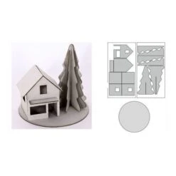 Statuetta Di Legno Con Casa E Albero Di Natale 16 X 15,2 Cm - Artis Decor -Vendite Costumi CF2G 2