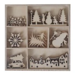 Figure In Legno Fustellate Del Villaggio Di Natale - Decorazioni Artis - 35 Pezzi.