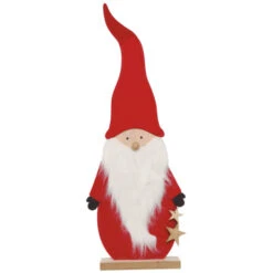 Statuetta Di Babbo Natale In Legno E Feltro Da 75 Cm