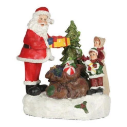 Babbo Natale Con Albero Di Natale Con Musica E Luci 17 X 13 Cm