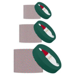 Scatole Regalo Natalizie Con Babbo Natale Verde - 3 Unità