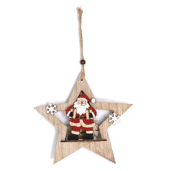 Decorazione In Legno Stella Con Babbo Natale Da 18 Cm