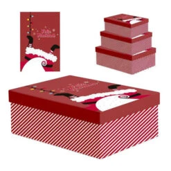 Scatole Regalo Babbo Natale Rosse - 3 Unità
