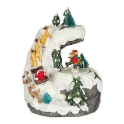 Decorazione Natalizia Di Babbo Natale E Pattinatori Con Musica E Luci 19 X 16,5 Cm