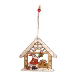 Decorazione In Legno Casetta Con Babbo Natale Da 12 Cm