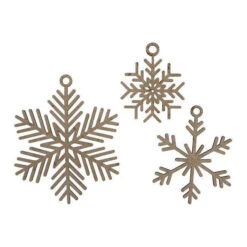 Statuette Di Legno Con Fiocchi Di Natale - Artis Decor - 3 Pezzi.