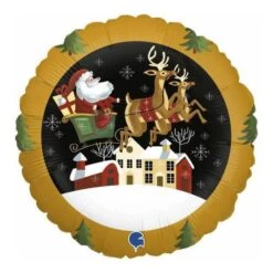 Palloncino Rotondo Babbo Natale Con Slitta Da 46 Cm - Grabo